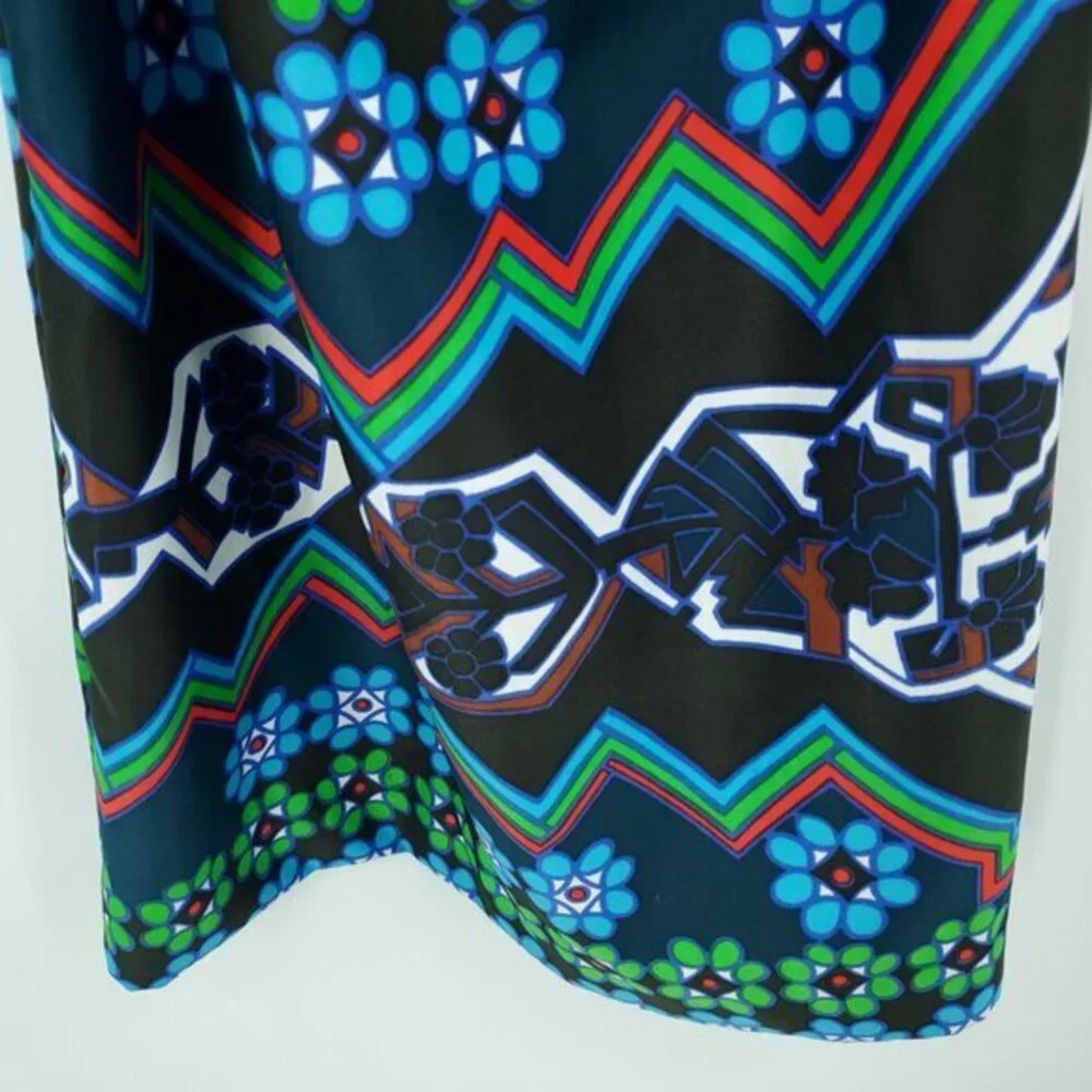 VTG Lanvin Spread Collar Patterned Self-Belt Shirt Dress M/L Blue/Green Print